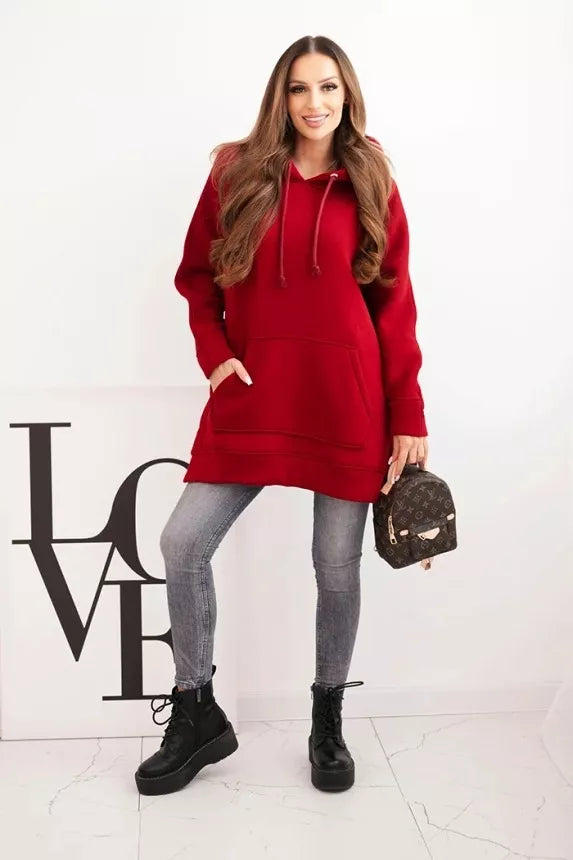 Sieviešu sarkans kapučjakas džemperis ar kapuci. Vīna krāsas.