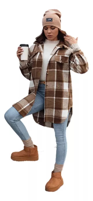 Sieviešu brūna krekla stila jaka Plaidify 