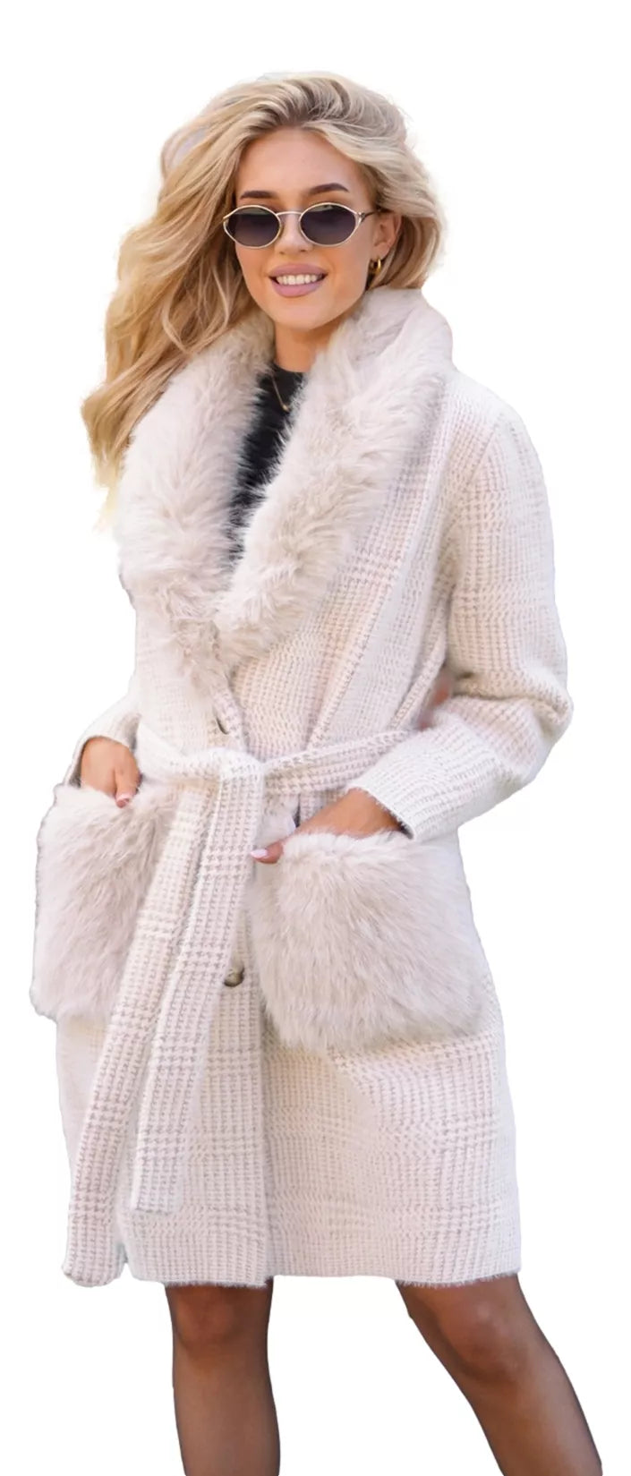 Sieviešu brūns mētelis ar kažokādu Korin