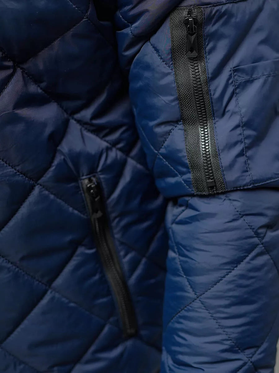 Tumši zila vīriešu jaka ar kapuci Lator