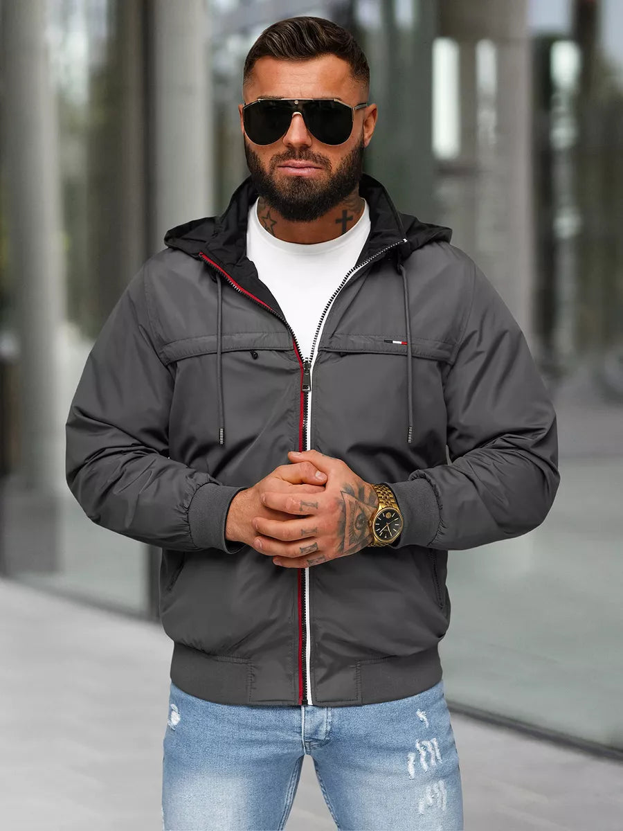 Tumši pelēka jaka ar kapuci Kemir