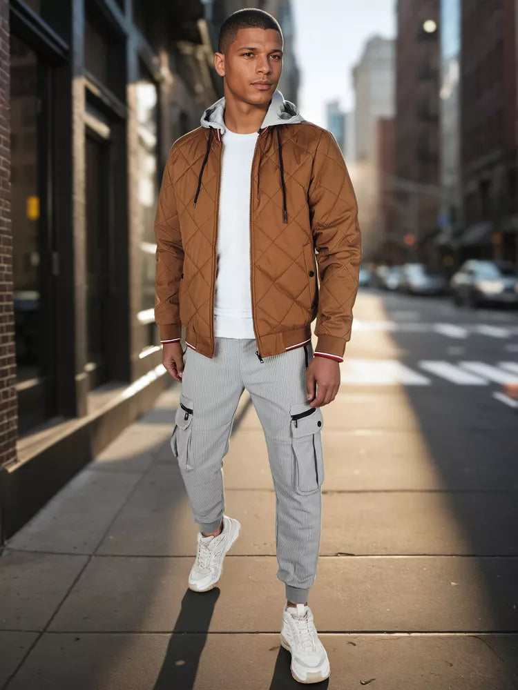 Vīriešu brūna jaka ar kapuci Stefun