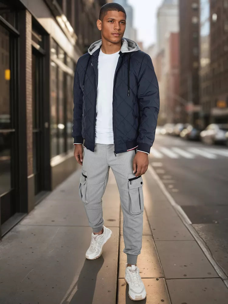 Vīriešu tumši zila jaka ar kapuci Stefun