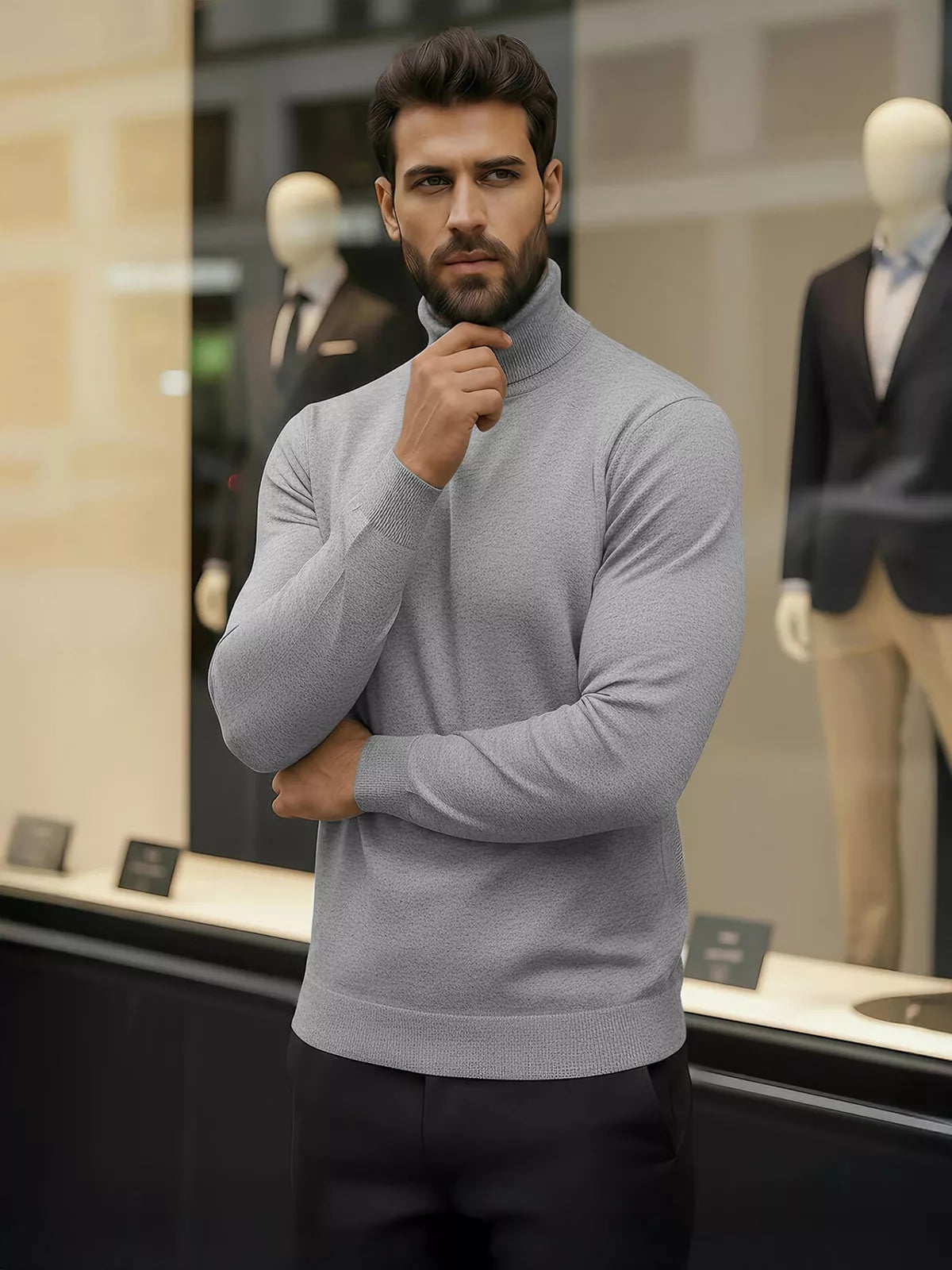 Vīriešu pelēks džemperis ar apkakli Lenox