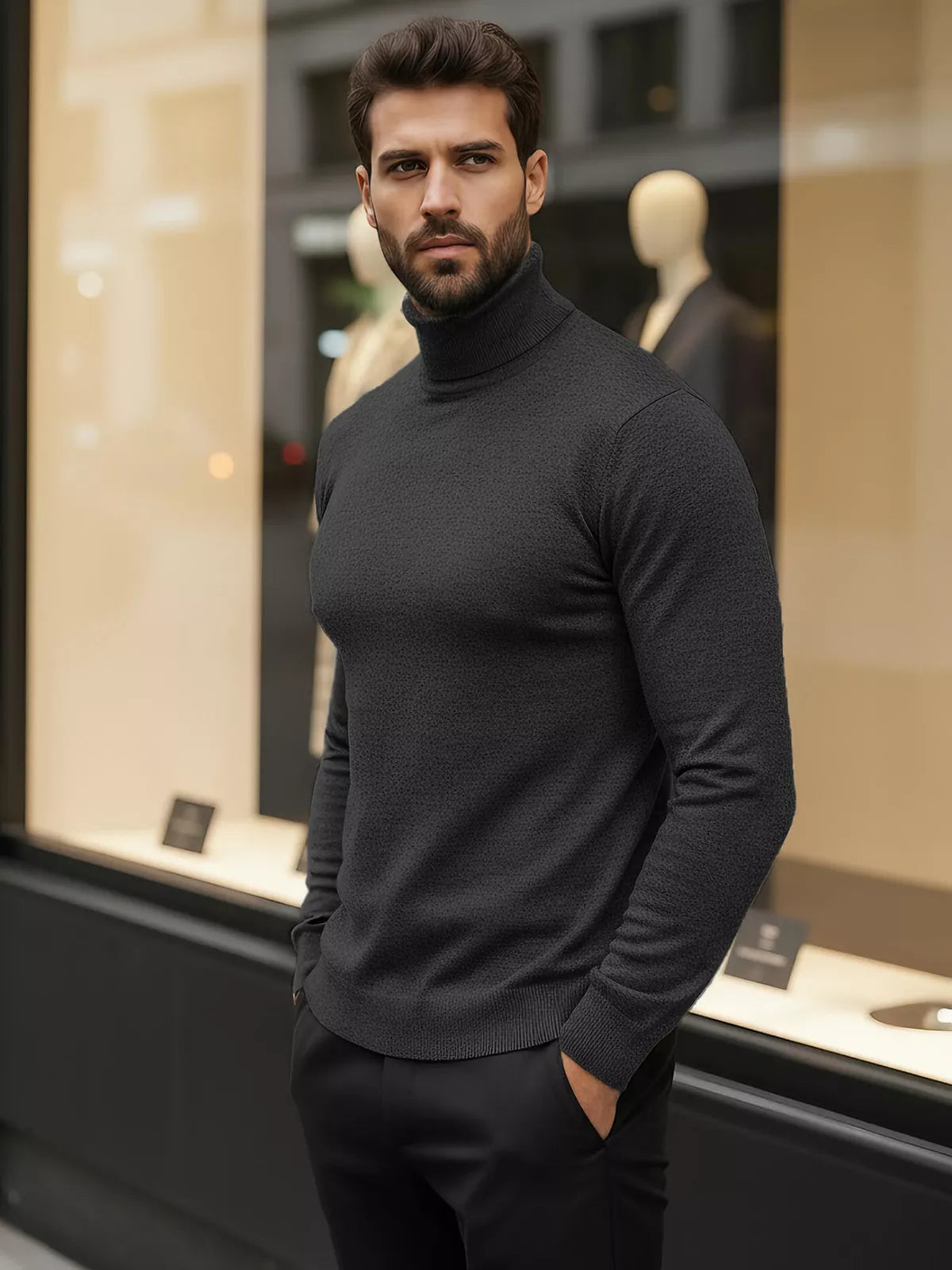 Vīriešu tumši pelēks džemperis ar augstu apkakli Lenox