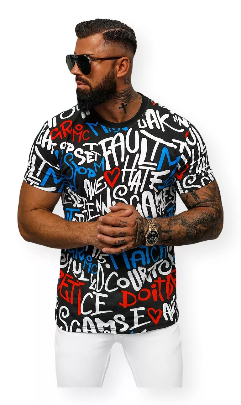 Vīriešu melns T-krekls ar apdruku Bett