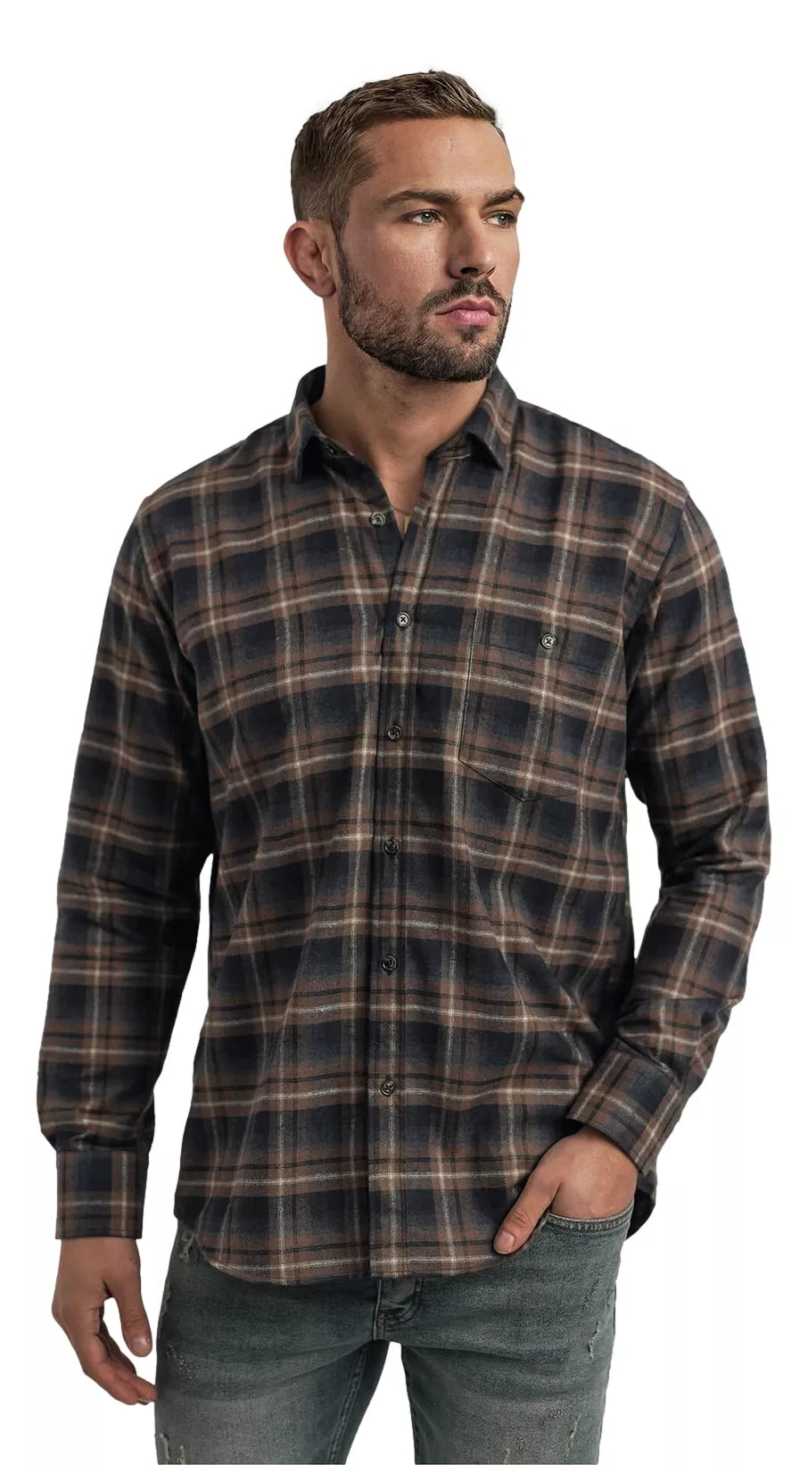 Vīriešu tumši zili brūns rūtainais krekls Marino