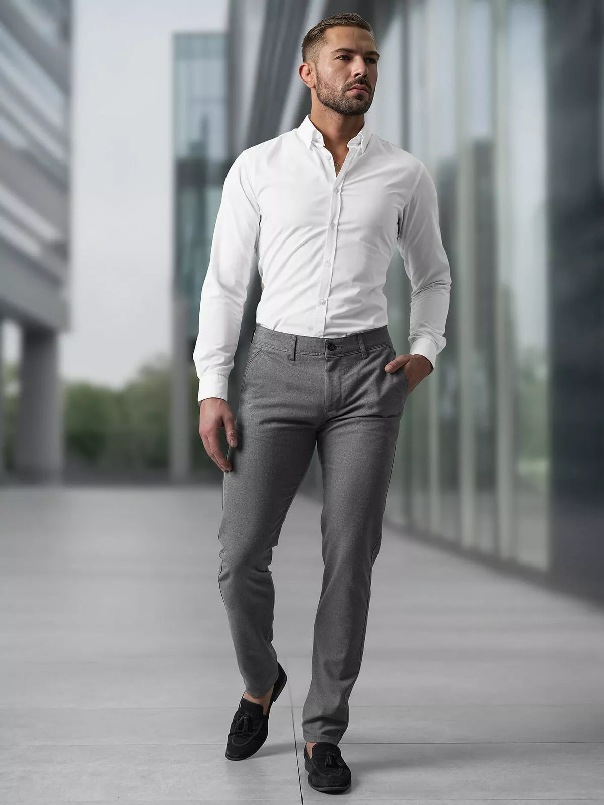 Vīriešu tumši pelēkas chino bikses Reno