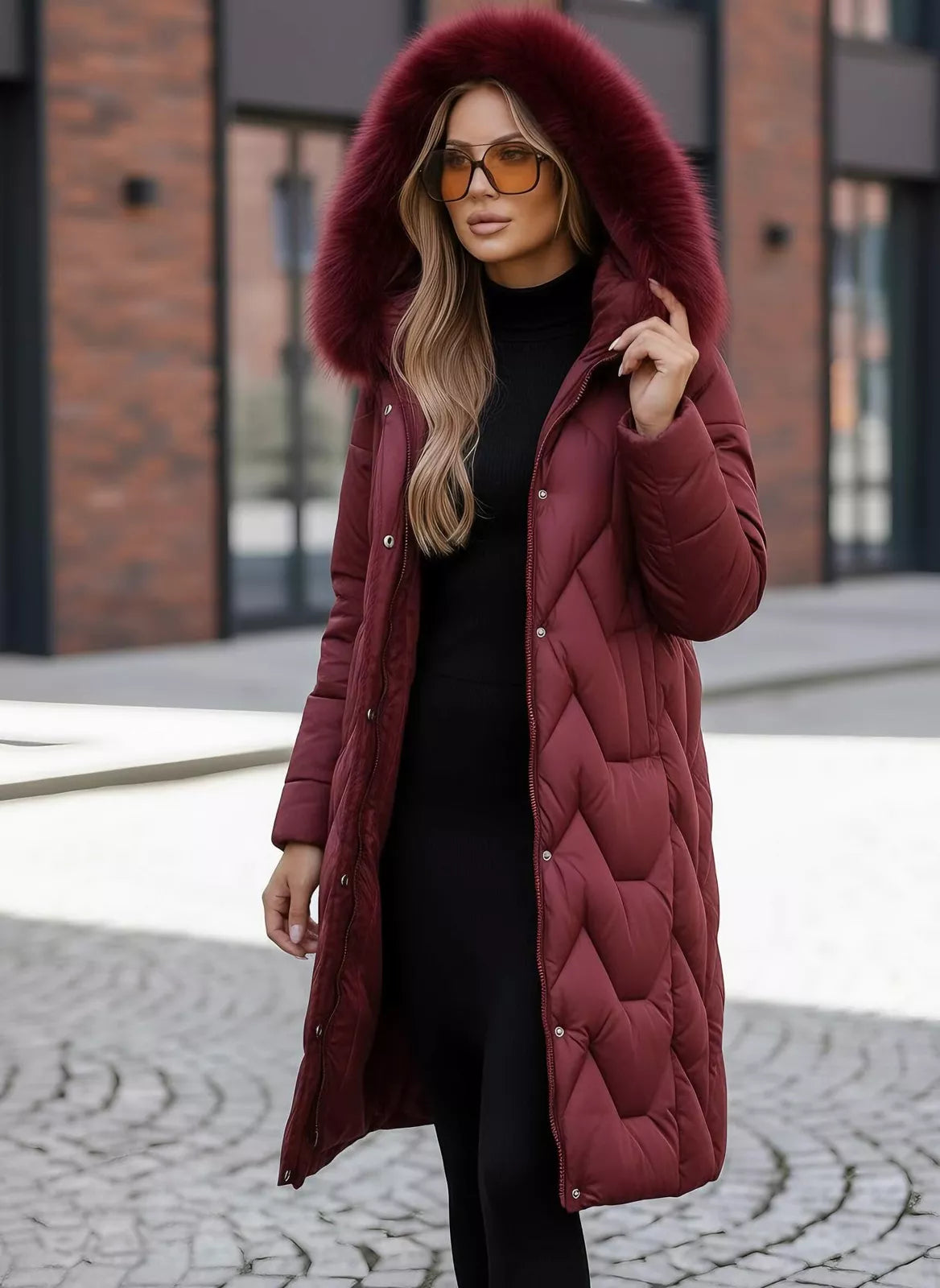 Klein garā sieviešu bordo ziemas jaka