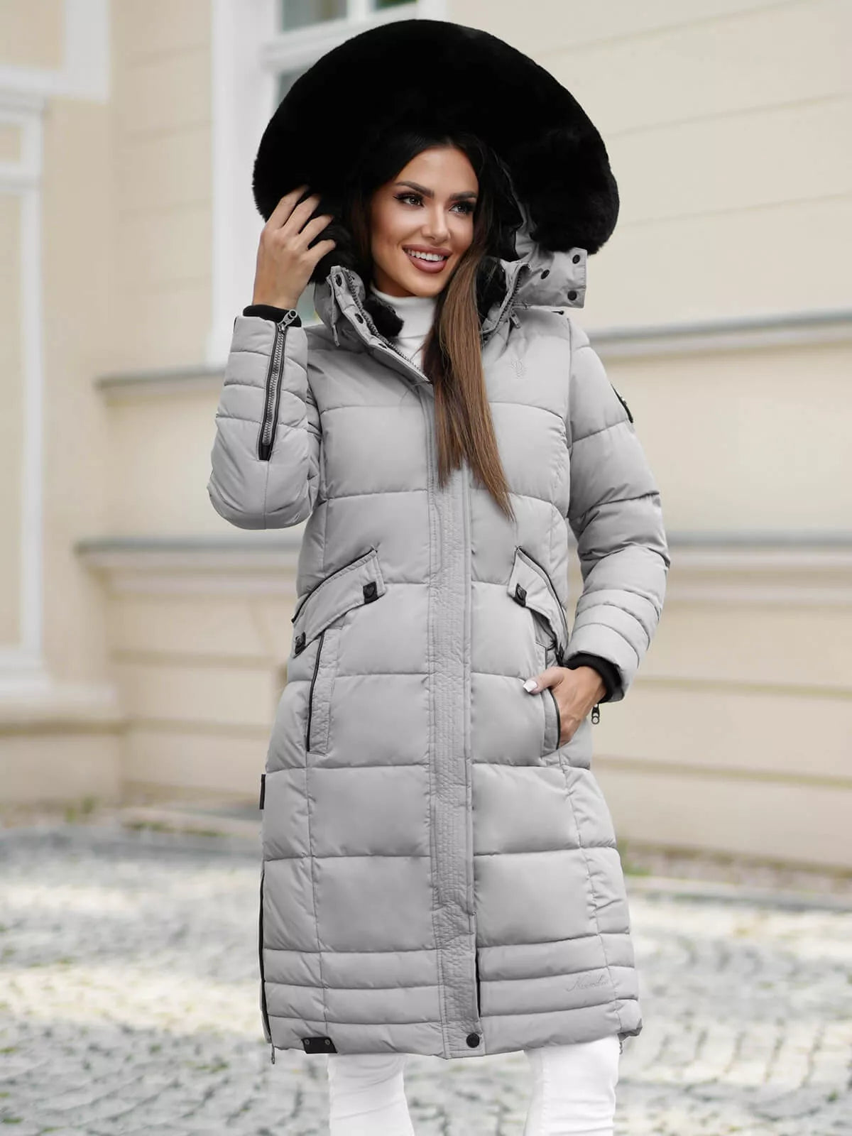 Marni garā sieviešu pelēkā ziemas jaka