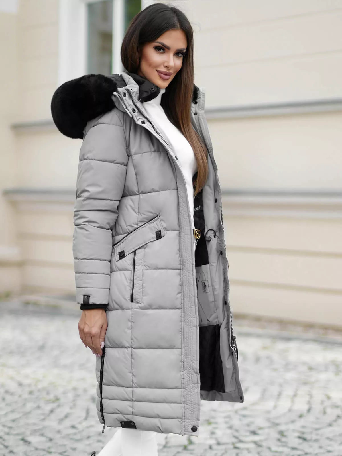 Marni garā sieviešu pelēkā ziemas jaka