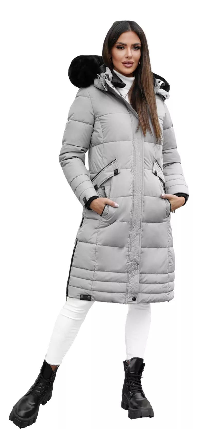 Marni garā sieviešu pelēkā ziemas jaka
