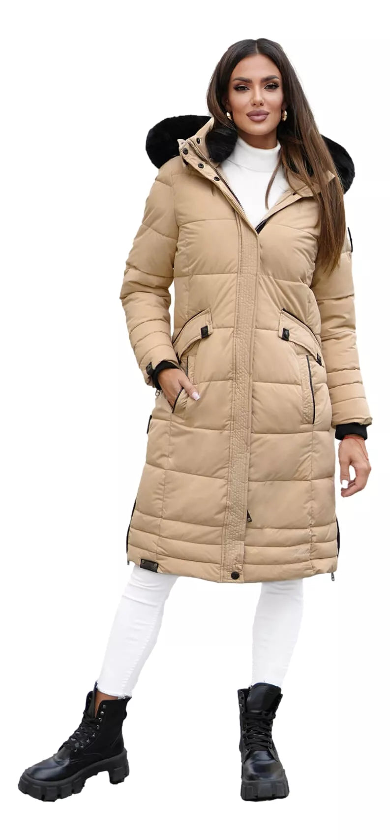 Marni garā sieviešu brūnā ziemas jaka