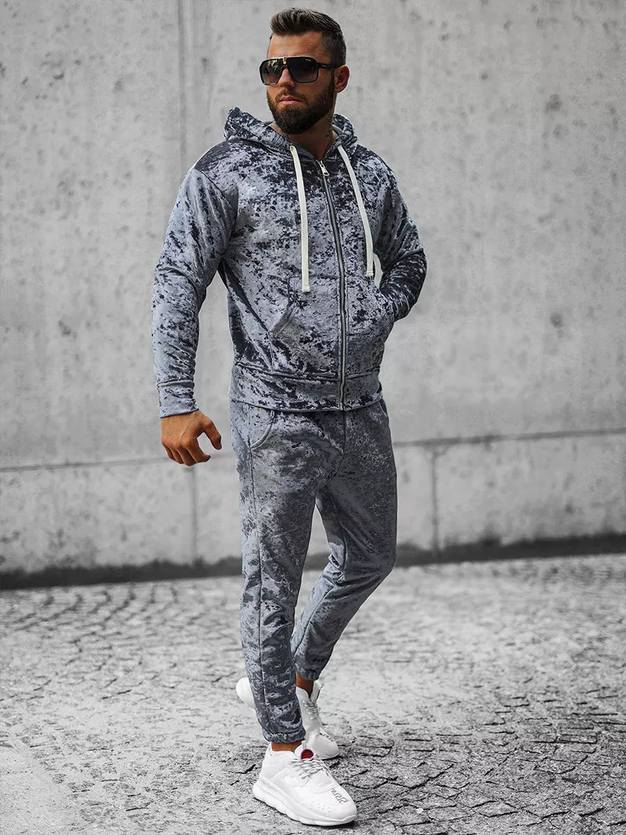 Pelēks velūra vīriešu džemperis Omilo