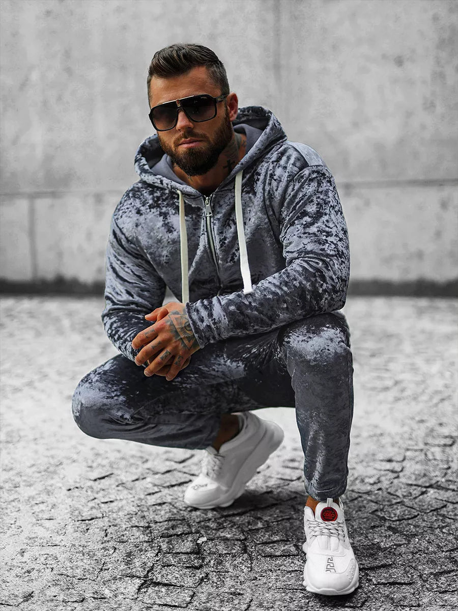 Pelēks velūra vīriešu džemperis Omilo