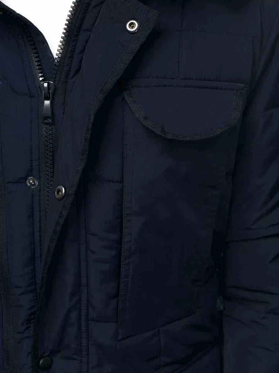 Vīriešu tumši zila ziemas jaka ar kažokādas kapuci Remal