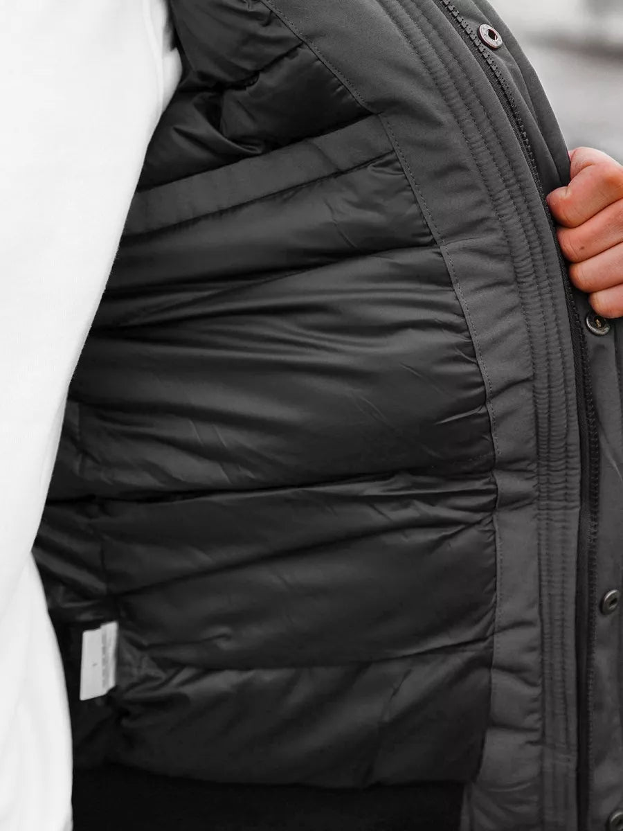 Bomber stila ziemas tumši pelēka vīriešu jaka Lemor