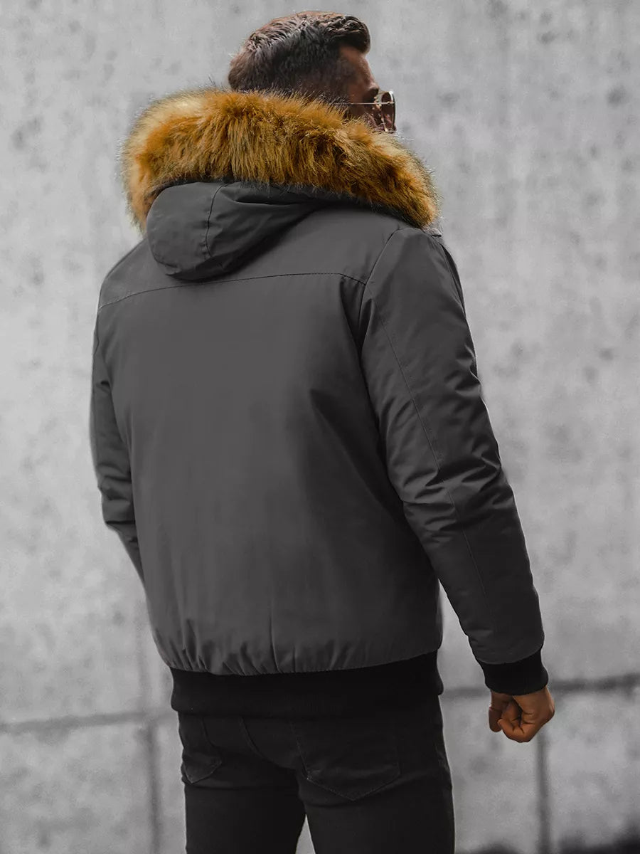 Bomber stila ziemas tumši pelēka vīriešu jaka Lemor