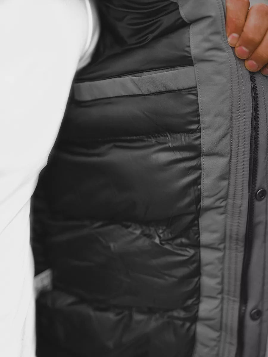 Bomber stila ziemas tumši pelēka vīriešu jaka Lemor