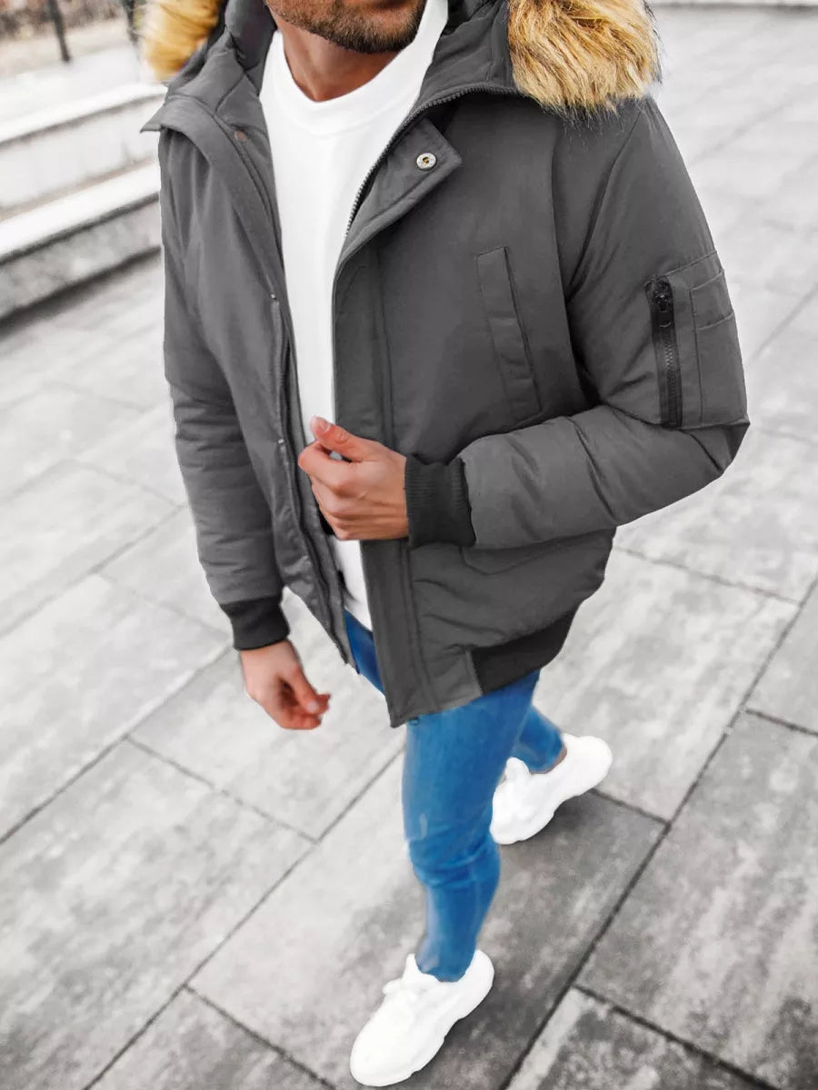 Bomber stila ziemas tumši pelēka vīriešu jaka Lemor