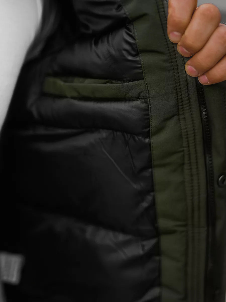 Bomber stila ziemas zaļa vīriešu jaka Lemor