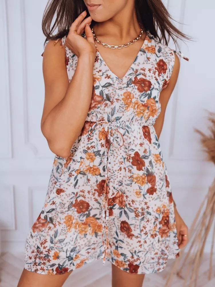 Brūna ziedu raksta sieviešu kleita Fora