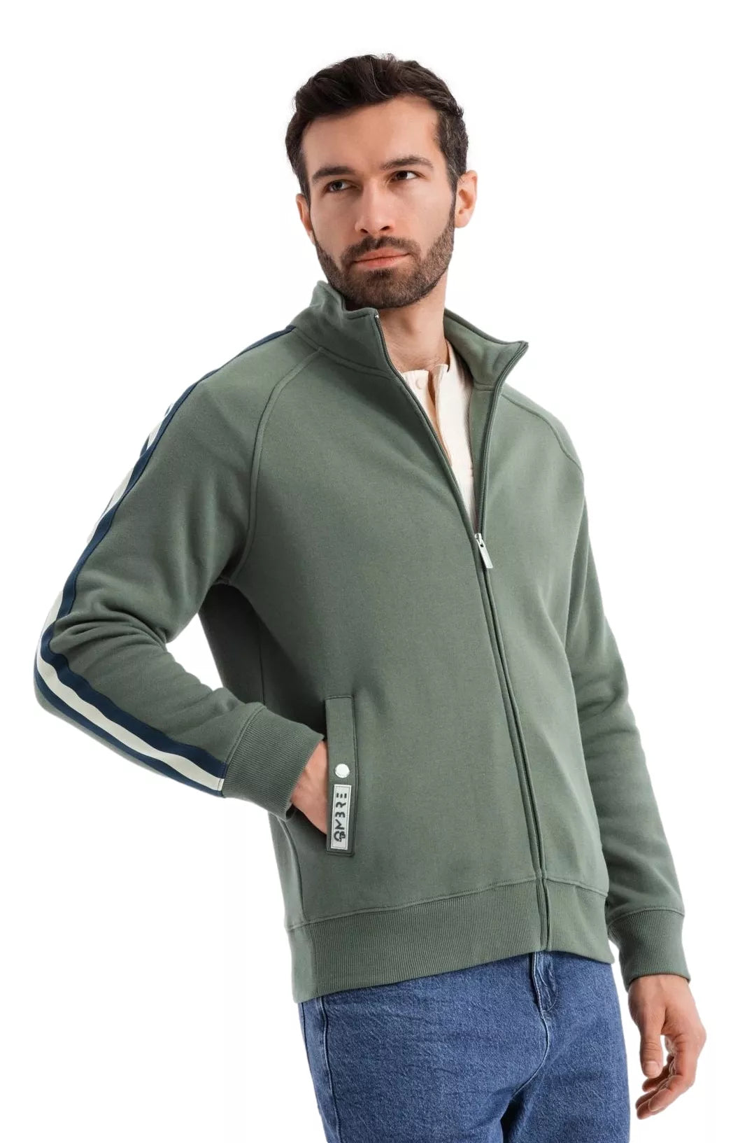 Vīriešu haki krāsas džemperis ar apkakli Olin