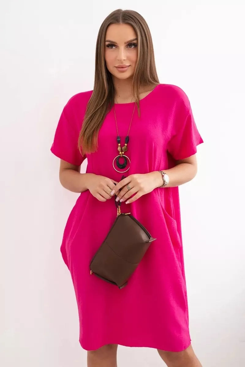 Rozā kleita ar kabatām un kulonu Deli 