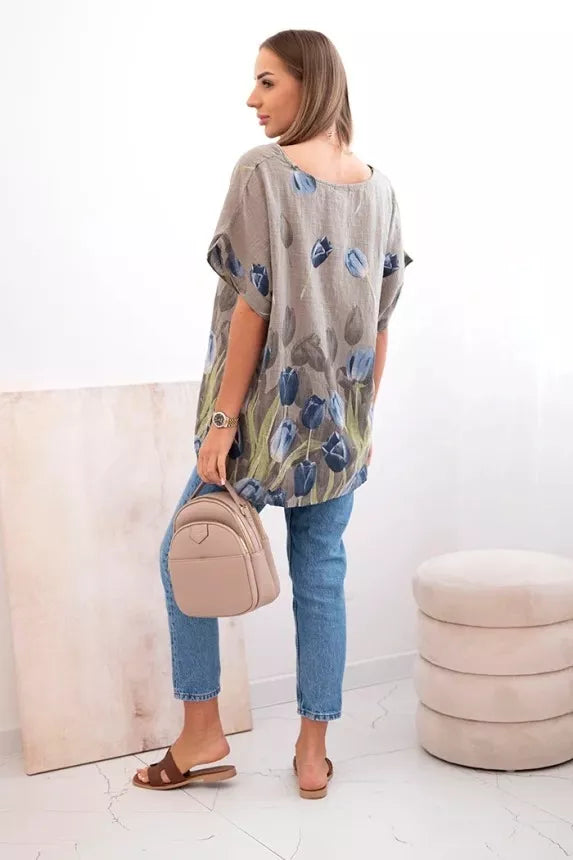 Sieviešu pelēks krekls ar ziediem Limon