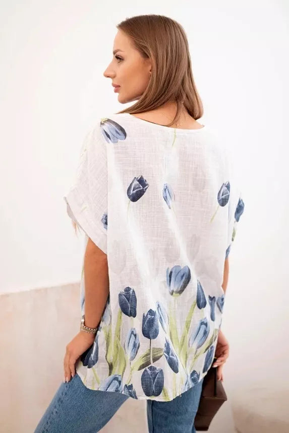 Sieviešu balts krekls ar ziediem Limon