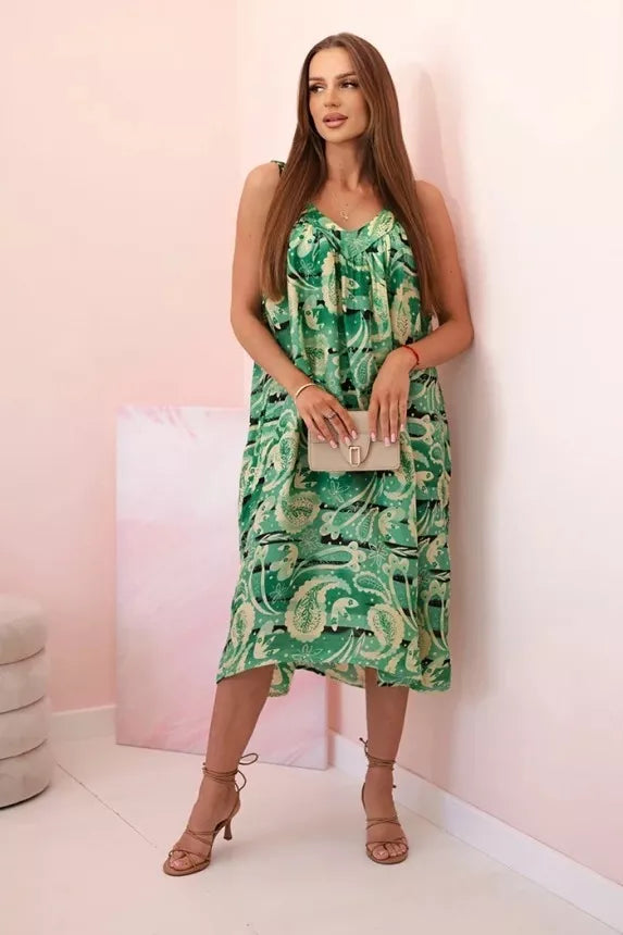 Sieviešu zaļa kleita ar lencītēm Colby