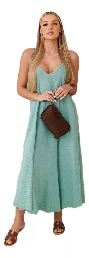 Sieviešu piparmētru krāsas kleita ar lencītēm Trivor 