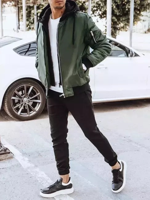 Vīriešu zaļa jaka ar kapuci Moon