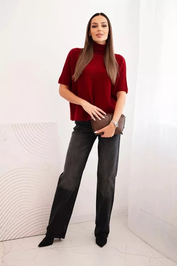 Sieviešu bordo krāsas īsroku džemperis Endi 