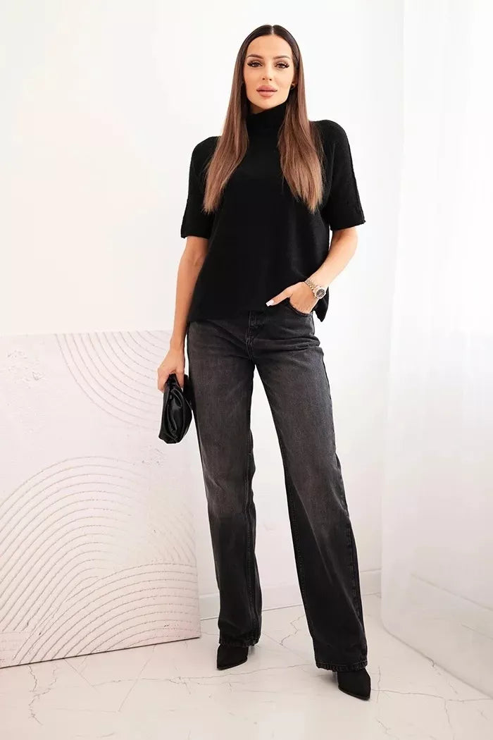 Sieviešu melns īsroku džemperis Endi 