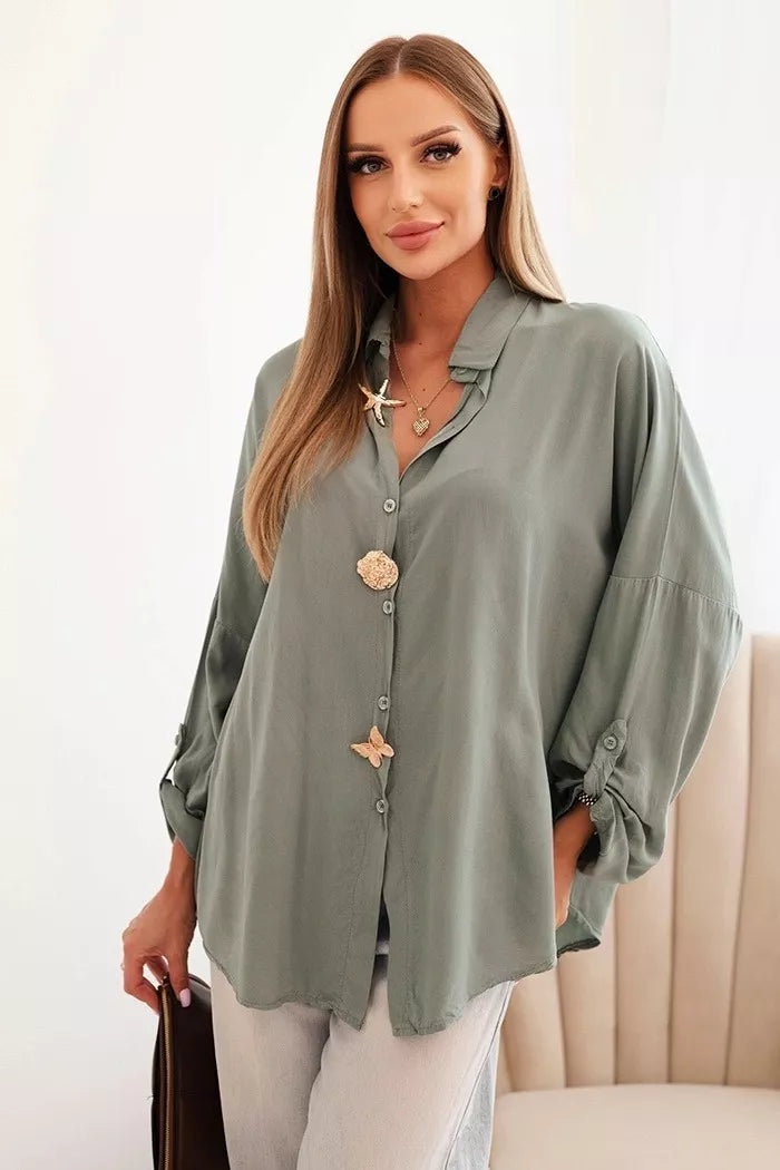 Sieviešu haki krāsas krekls ar lēcām