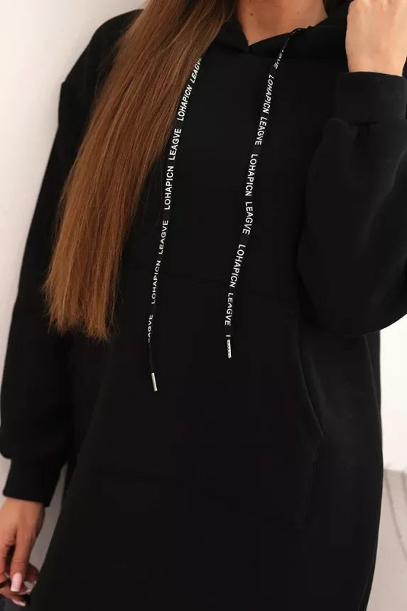 Sieviešu siltināta melna kleita ar kapuci Leagve