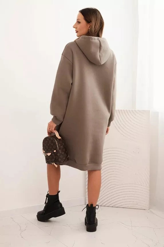Sieviešu silta tumši brūna kleita ar kapuci Leagve