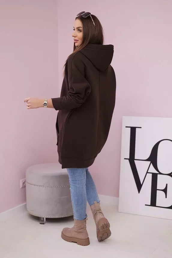 Sieviešu brūns kapučjakas džemperis vīna krāsā