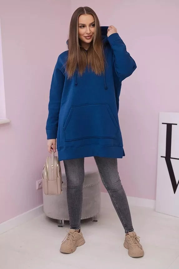 Sieviešu zils kapučjakas džemperis vīna krāsā