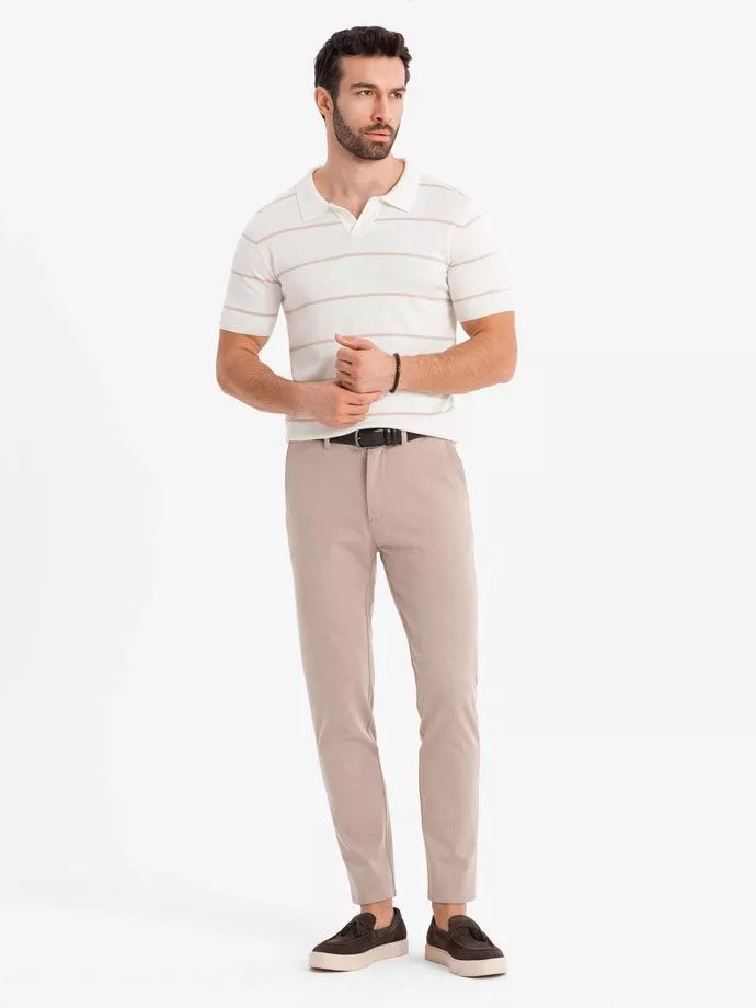 Vīriešu svītrains balts polo krekls ar brūnām svītrām Ton