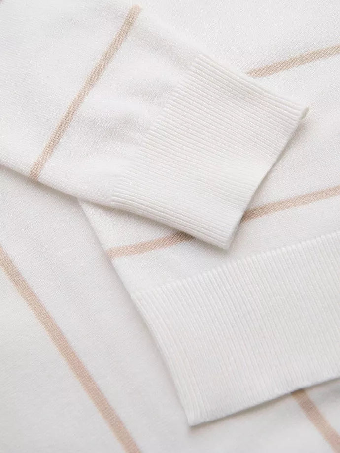 Vīriešu svītrains balts polo krekls ar brūnām svītrām Ton