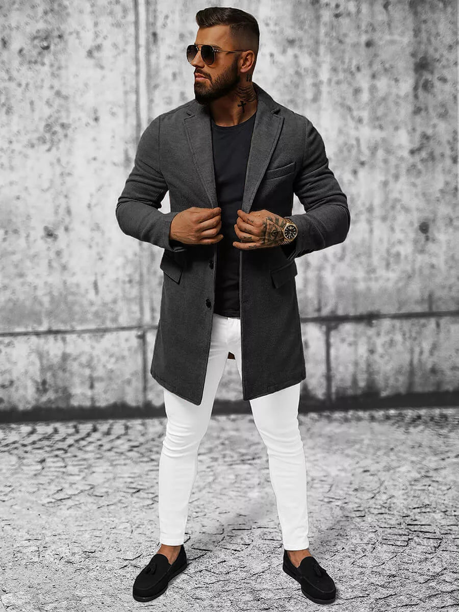 Elegants tumši pelēks vīriešu mētelis Sugal