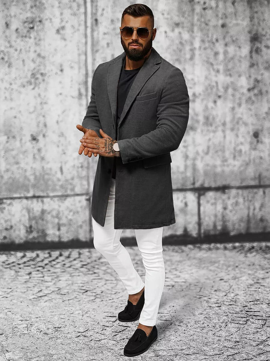 Elegants tumši pelēks vīriešu mētelis Sugal