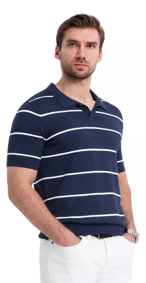 Vīriešu svītrains tumši zils polo krekls Ton