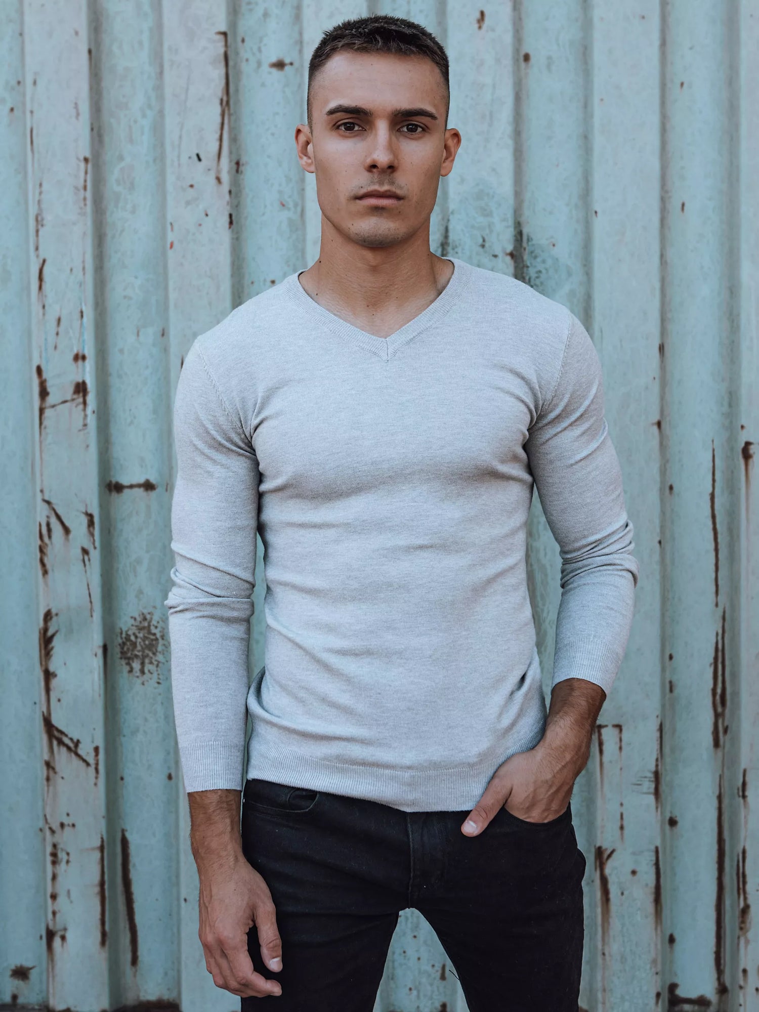 Gaiši pelēks vīriešu džemperis Henri