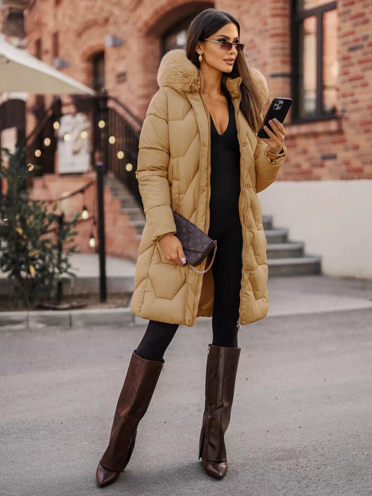 Brūna sieviešu ziemas jaka Gintax