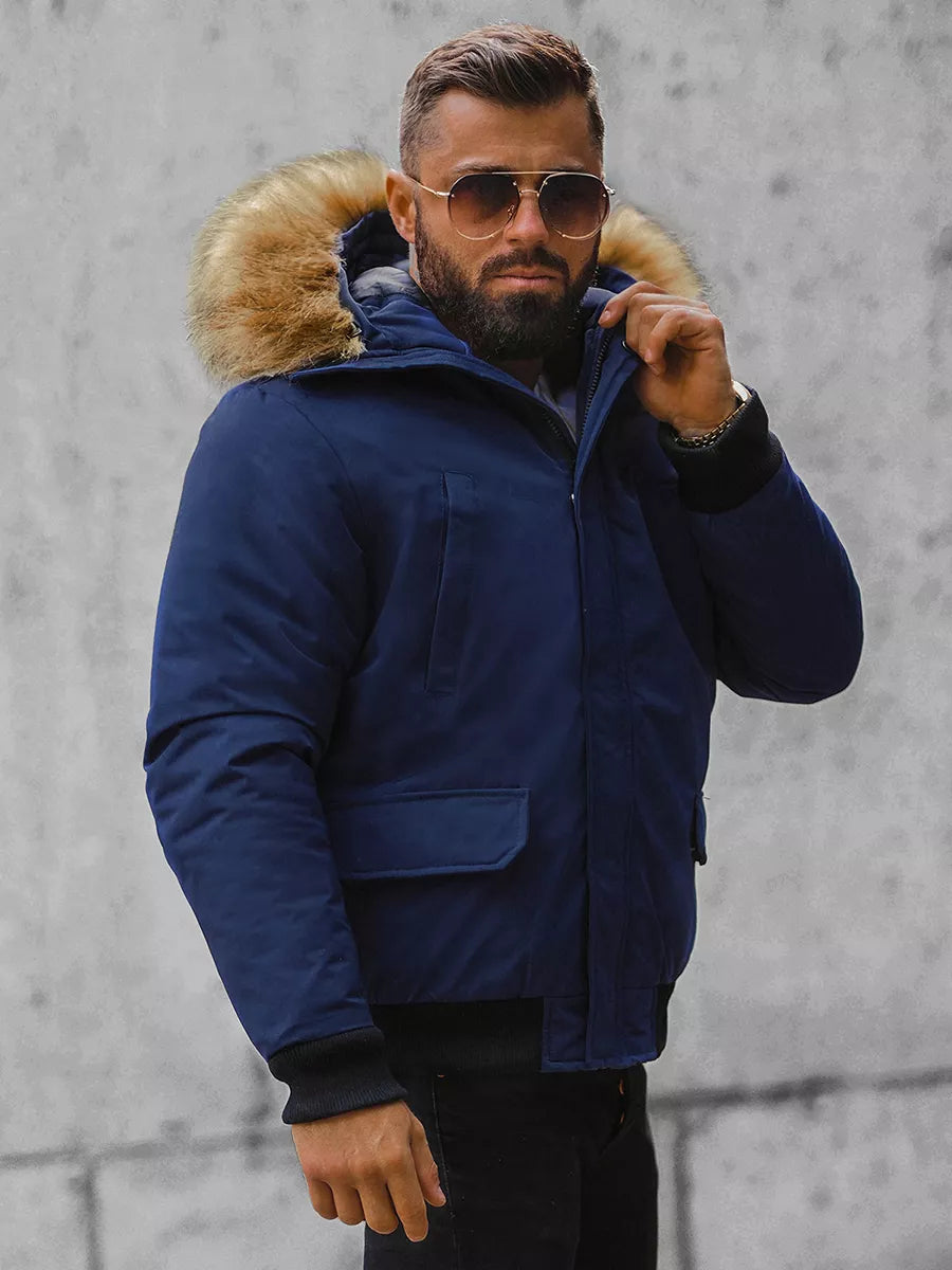 Bomber stila ziemas tumši zila vīriešu jaka Lemor