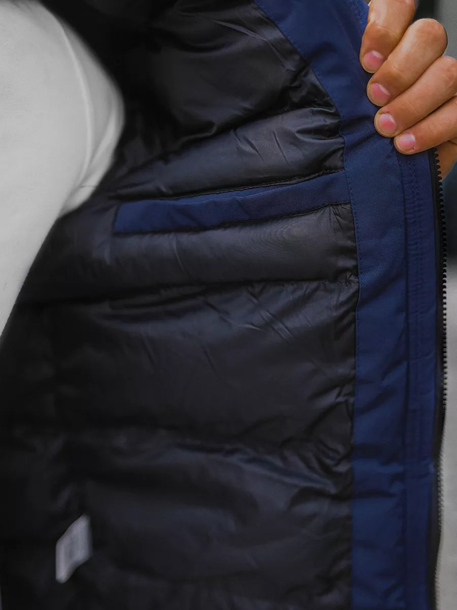 Bomber stila ziemas tumši zila vīriešu jaka Lemor