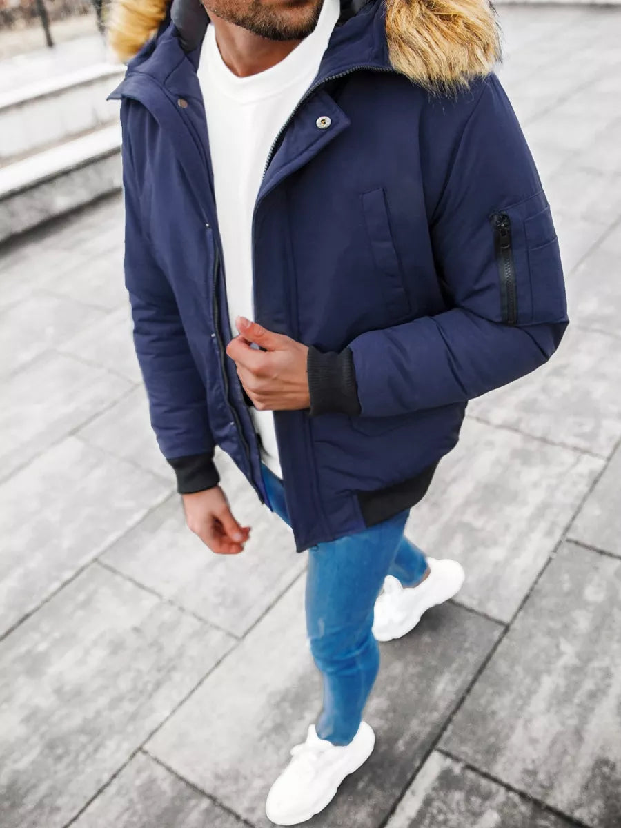 Bomber stila ziemas tumši zila vīriešu jaka Lemor